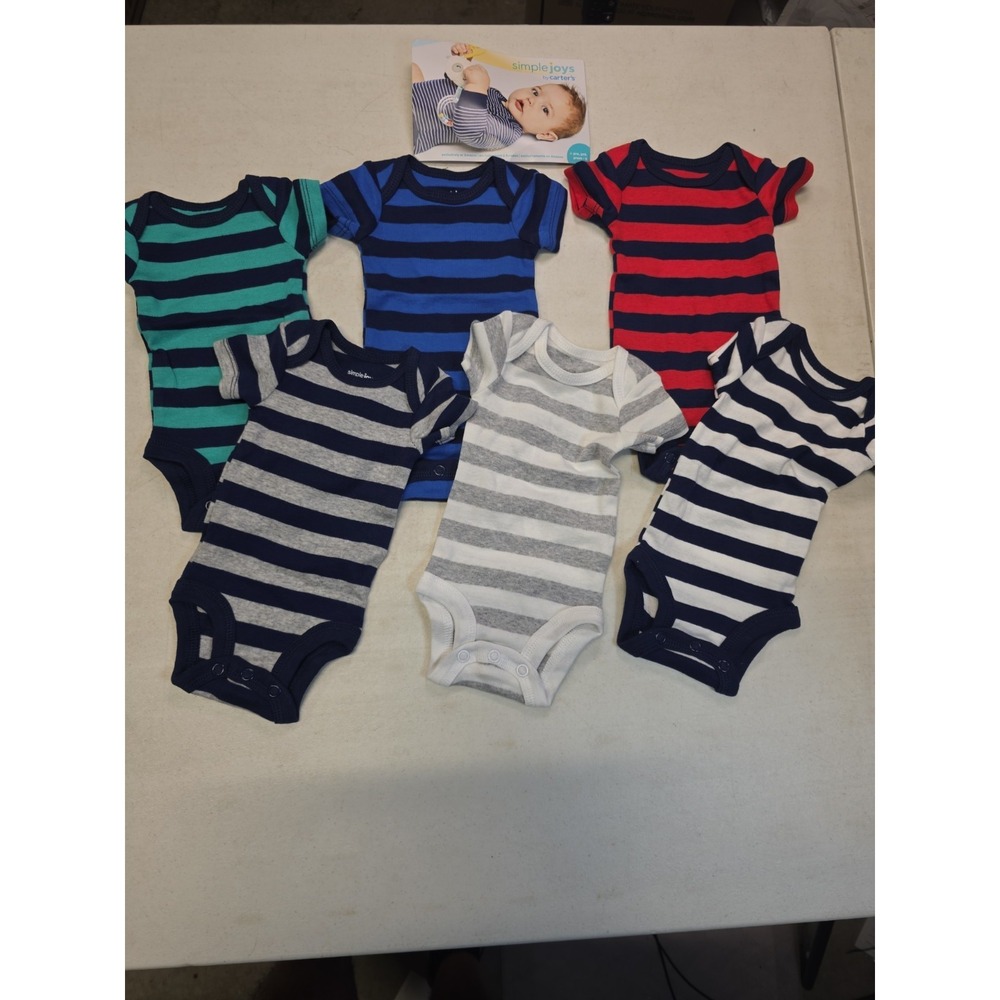 Simple Joys by Carter's Baby Striped Neutral 6-Pack Short Sleeve Bodysuits 0 mo - Picture 1 of 5